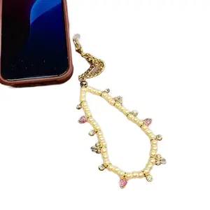 Design A Custom Pearl Charm Phone Chain - Customizable 7 to 13 Charms, Handmade, 8” Length, Personalized Accessory for Any Occasion - Rubber, Smartphone, Cellphone