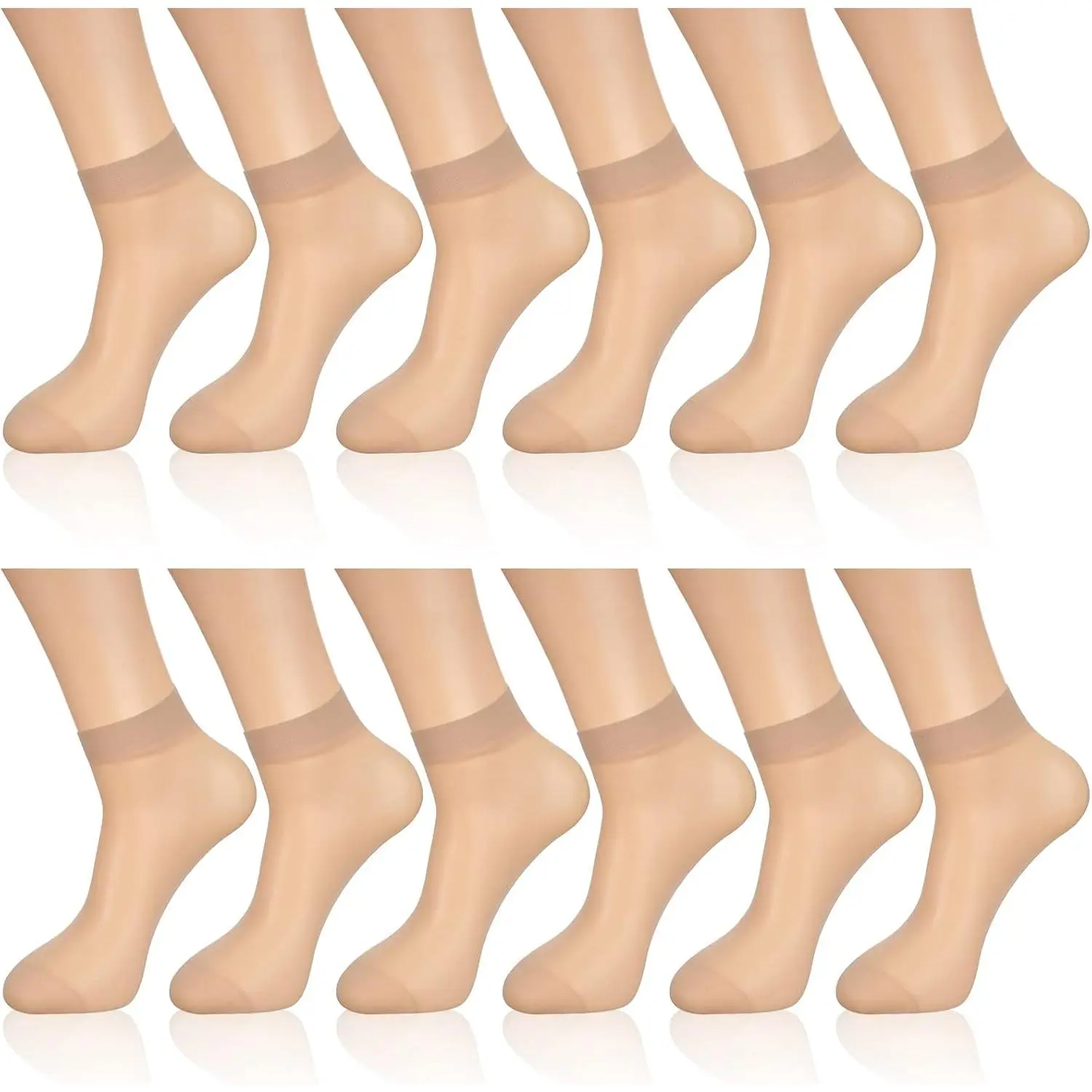 Women's 12 Pairs Thin Sheer Nylon Ankle Socks - Smooth, Comfy, Breathable, Elastic, Fit, Transparent Short Dress Hosiery Stockings for Fitness, Climbing, Party Use