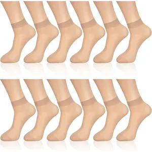 12 Pairs Sheer Ankle Socks Thin Nylon Transparent Ankle High Hosiery Socks Short Dress Stockings for Women