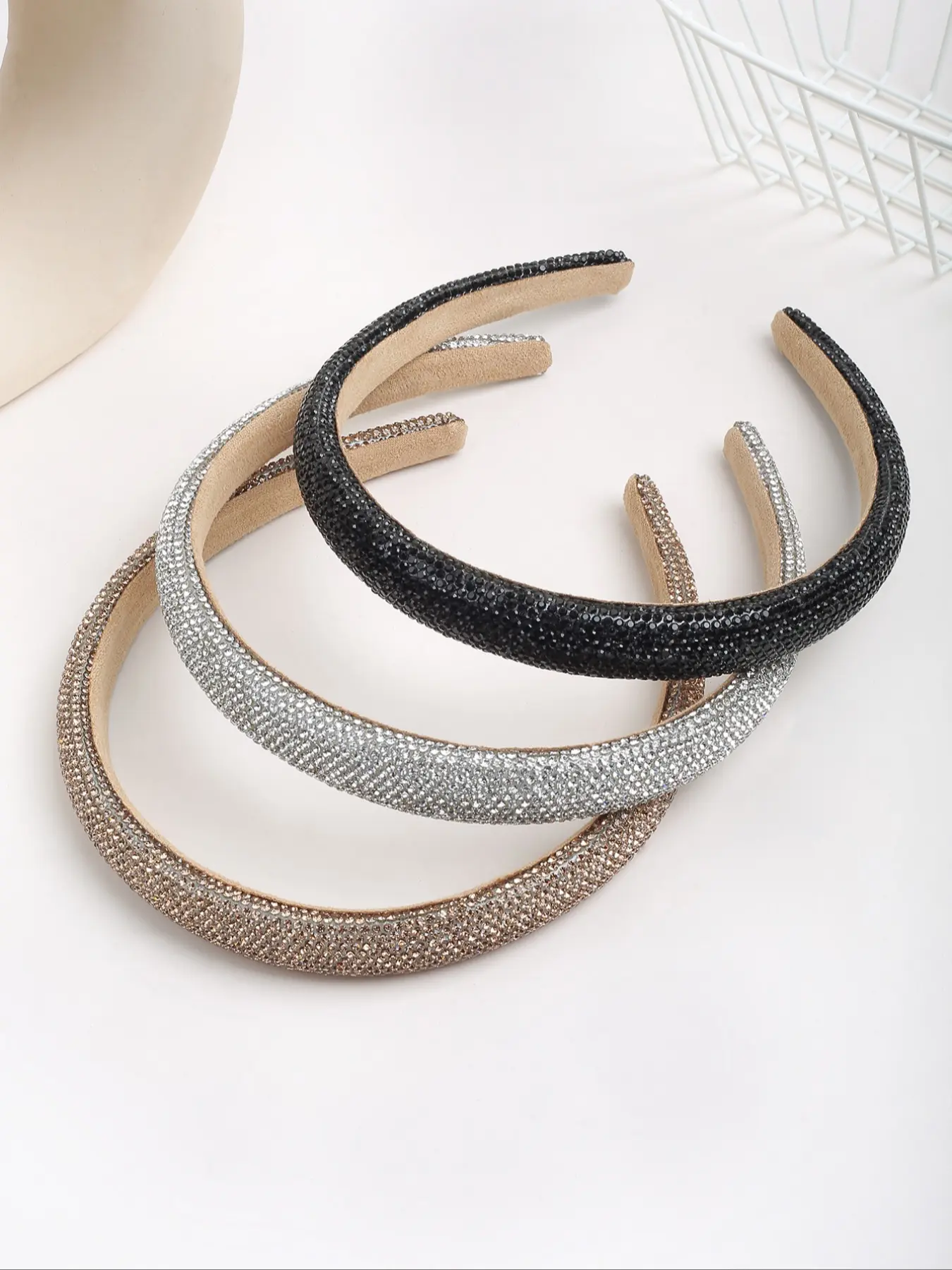 Elegant Luxury Rhinestone Hairbands Set, Bling Hair Headband, 3pcs Wide Edge Hair Clips for Daily Outdoors & Face Washing, High Forehead Showcases Small Face