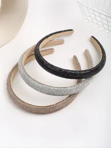 Elegant Luxury Rhinestone Headbands Set, 3pcs Wide Edge Hair Clips for Daily Outdoors & Face Washing, High Forehead Showcases Small Face