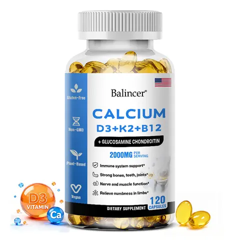 Balincer Calcium and vitamin D3+K2+B12 health supplements,Support bone and joint health, 120 Capsules