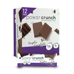 Power Crunch Protein Wafer Bars, High Protein Snacks with Delicious Taste, Triple Chocolate, 1.4 Ounce (12 Count)