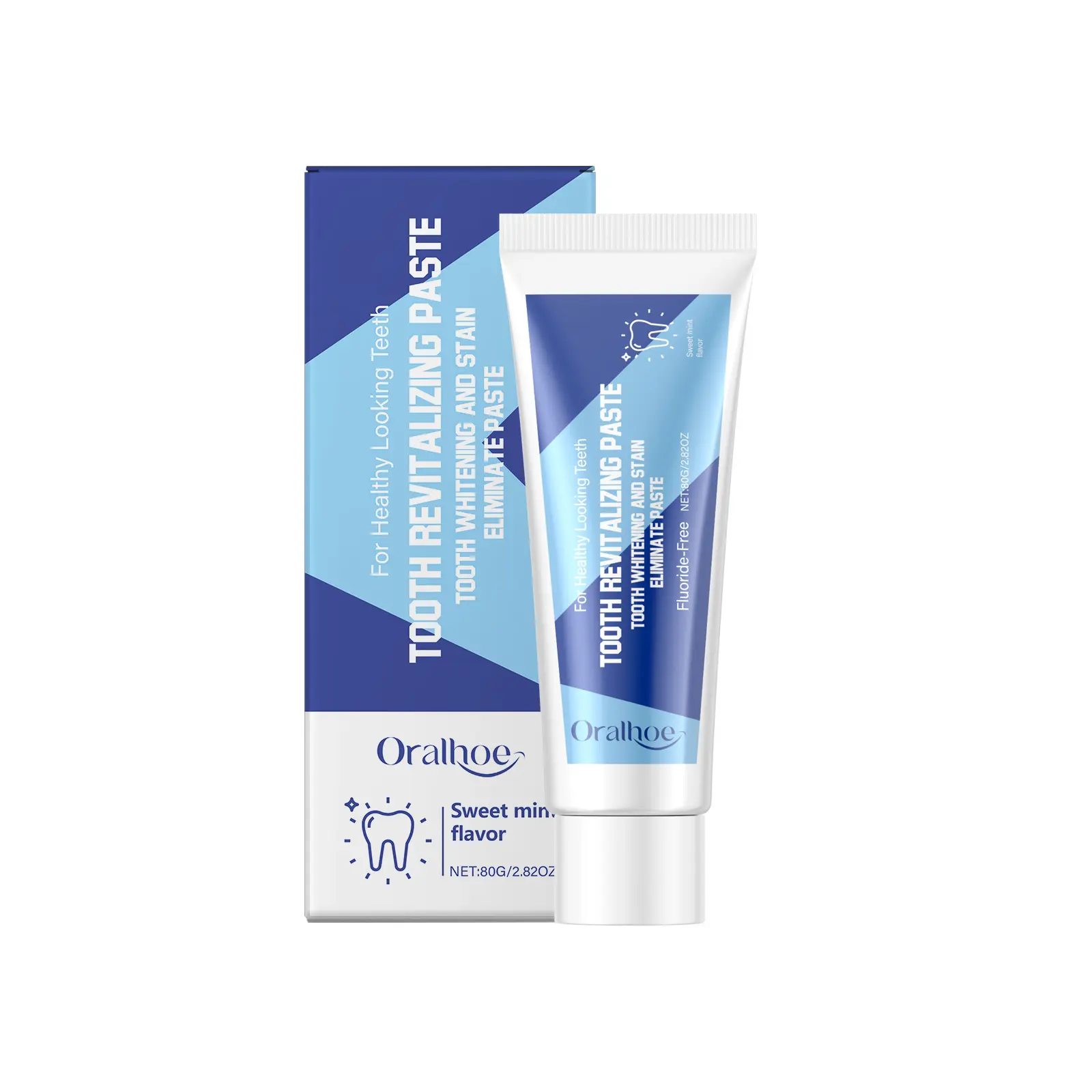 Fluoride-Free Whitening Toothpaste for Gentle Stain Removal and Gum Protection, Paste to Restore Teeth for Adults, Sweet Mint for 24hr Fresh Breath, Portable 80g Squeeze Tube