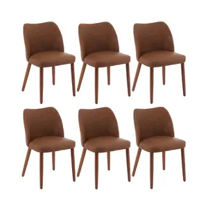 Garvee Modern Wing Back Dining Chairs Set of 6 - PU Leather Upholstered, Armless, Wood Legs, Thick Cushions, Space-Saving - Kitchen Living Room, Brown - 3 Boxes | 6PCS PU | Brown
