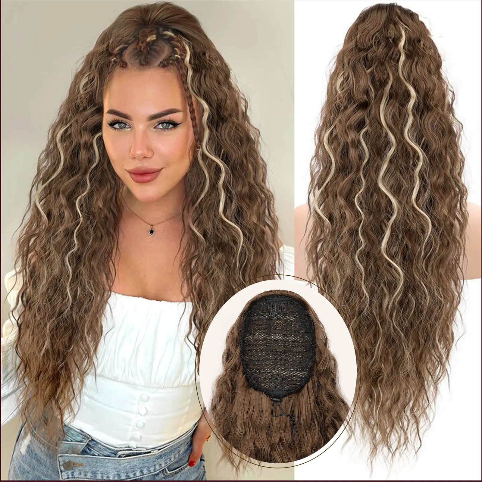 Light Brown Mix Blonde Drawstring Ponytail