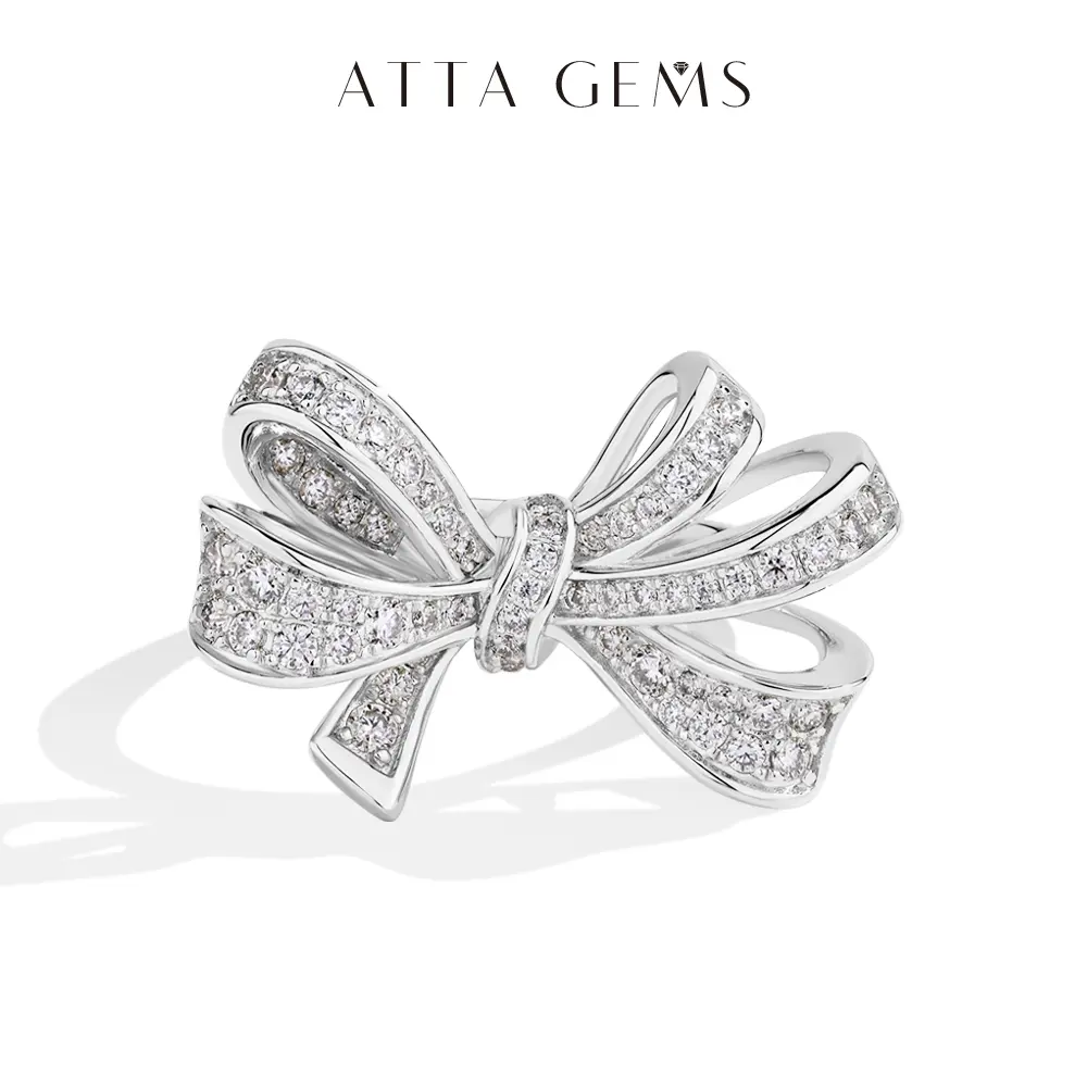 Women's Elegant Lab-Created Moissanite Promise Ring - 0.8ct Total Classic Round Cut, Bow Shape, Ideal for Gifting & Anniversaries, R236, Elegant Ring summerwins