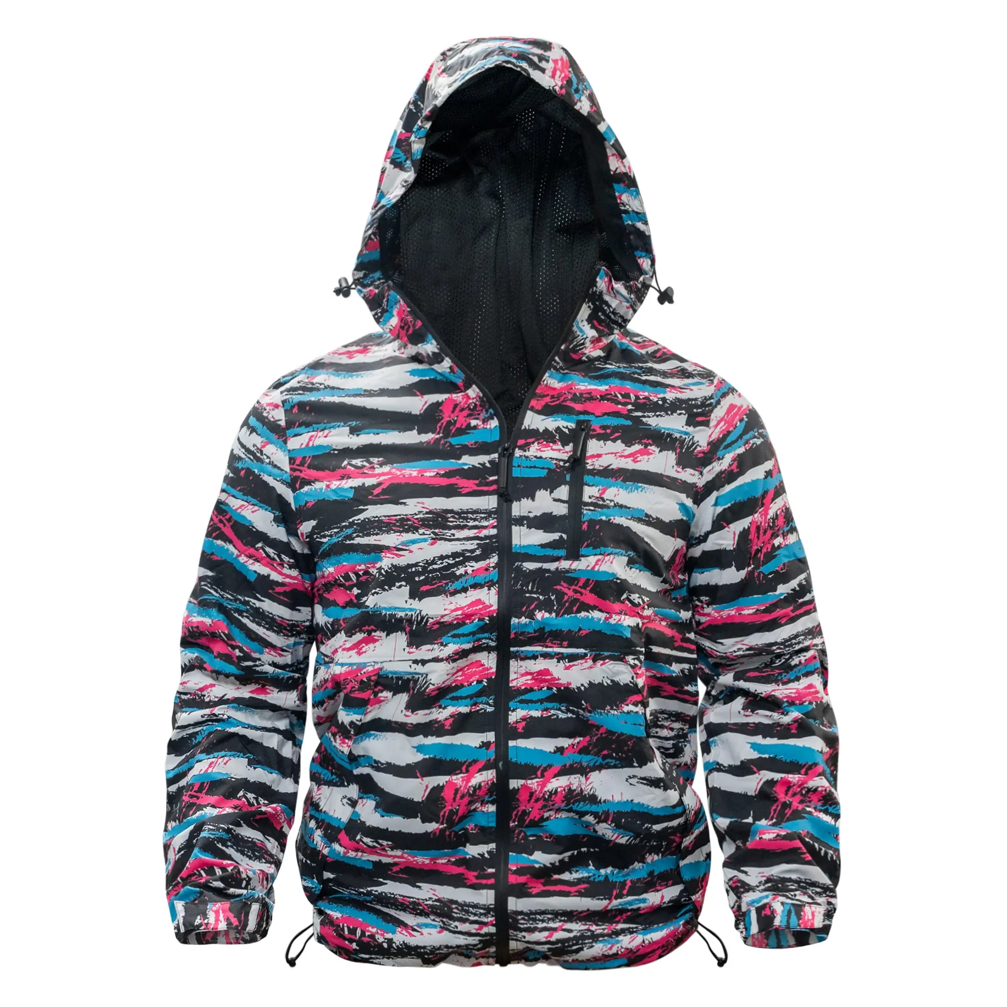 COMBAT IRON Men's Waterproof Full-Zip V2 Rain Jacket - Hood with Drawcord Fit, Lightweight Zippered Outdoor Zippered Jacket