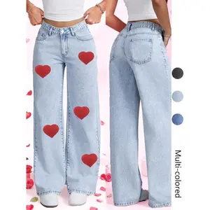Women’s embroidered pocket button jeans—casual, fashionable, and comfortable pants, suitable for everyday wear and a must-have for all seasons, featuring a high waist.