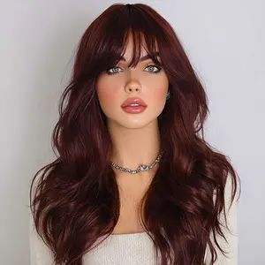 SMILCO/22Inch Ombre Black Ash Burgundy Medium Curly Synthetic Wig/SM515