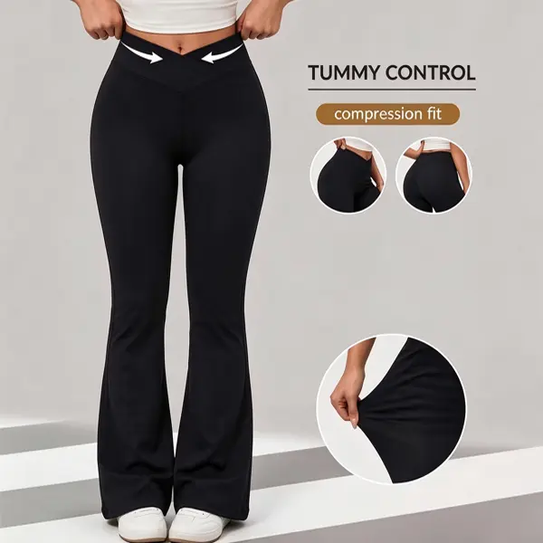 VRYXAL Women's High Waisted Tummy Control Super Soft High-Elastic Solid Color Flare Leggings - Comfy Pants, Machine Washable Sports Joggers for Gym, Casual Attire