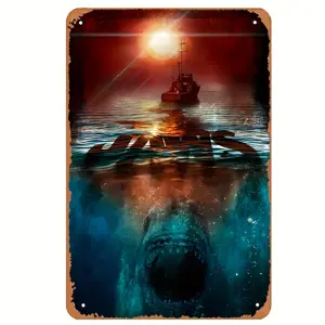 VintageMoviePosterTinSign,JawsClassicFilmDecor,WallArtPaintingPosterMusicalBarPubCafeWallKitchenBathroomPosterKaraokeRetroDecor,8x12InchTinplate