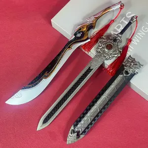 11.6inch 30cm Metal Katana Safe Unsharpened Keychain Dagger Black Blade Action Figure Anime Cosplay Accessories Prop Damascus Sword Key Original Samurai Sabre Steel Sword Medieval Ninja Knife Iron Sabre Real Size Japanese Katana Keychain Toy Gift