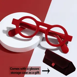 FYTOO Retro Red Round Glasses Gift Set with Storage Case - Unisex Durable Eyewear, Replaceable Lenses & Metal Hinges for Daily Fashion, Festive Looks - Valentine's Day Gift for Men & Women
