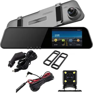 Car DVR Rear View Mirror Video Recroder  Back Up Car Camera Dual Lens Cam Night Vision Front and Rear Backup Reverse Security for Car