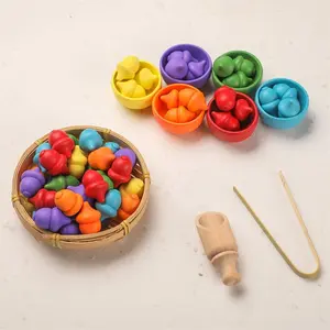 Montessori Acorn Counting & Color Sorting Game, Kids Educational Early Learning Toy for Hand-Eye Coordination, Clamping & Scooping Training