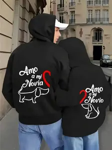 His And Hers Spanish Love Letter Hoodie To My Girlfriend To My Husband Couple Pullover Soft Polyester Loose Unisex Sweatshirt With Pockets Valentine's Day Anniversary Gift Machine Washable Casual All Season Wear Durable Material