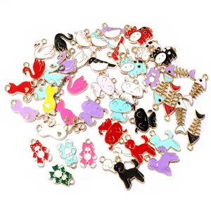 20pcs Random Colors Mix Enamel Bird/Cat/Dog/Bear Cut Animal Charms Pendant Alloy Metal DIY Jewelry Making for Bracelet Necklace