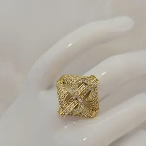 Anillo 145 Unisex Gold Plated with Dollar Sign Design and Pave Setting for Men and Women