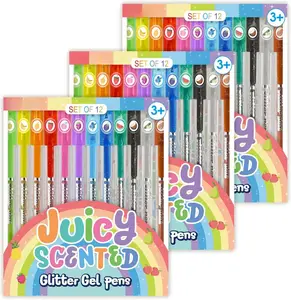 12 count x 3 sets Scented Glitter Color Gel Pen Smooth Writing Stationery Kit Cute Smell Good Fruit Flavors Coloring for Girls  Art Crafts School Stocking Stuffers (3 SETS Scented Glitter)