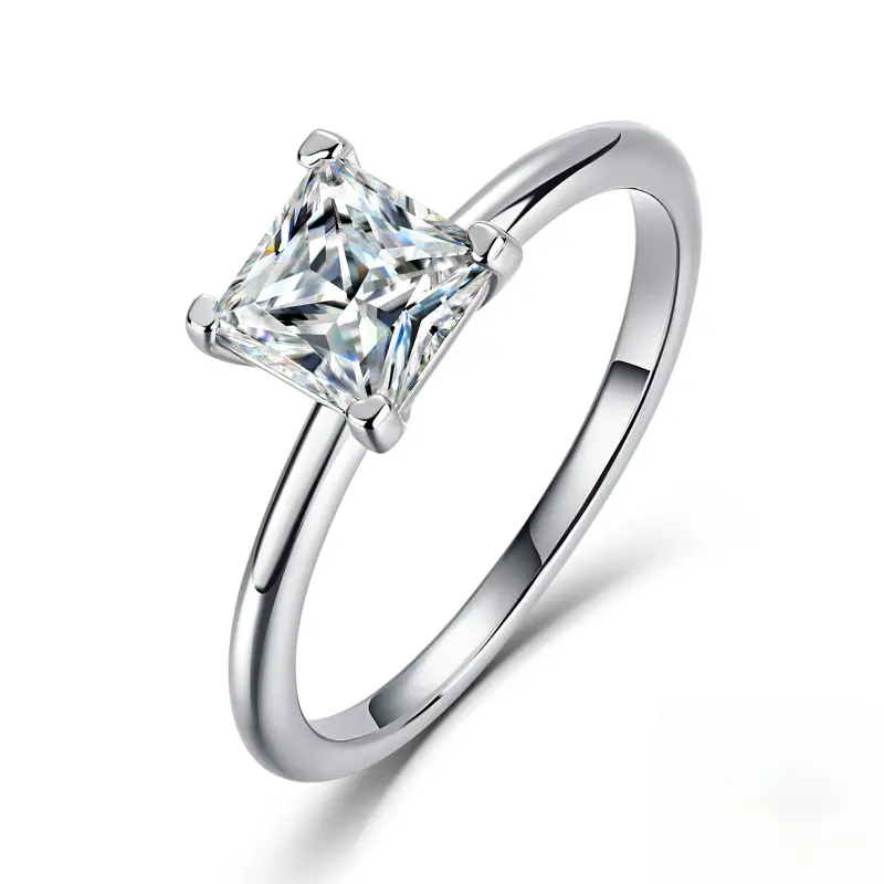 925 Sterling Silver 1.2ct D Color Princess Cut Moissanite Ring - GRA Certified Solitaire Stackable Engagement & Anniversary Ring, Engagement Rings