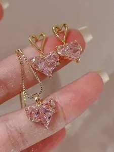 New Barbie Heart Necklace Earrings Set, Bride Heart Pendant Jewelry, Style Accessories, Women's Fashion Gifts, Elegant Jewelry Set, Matching Jewelry Set