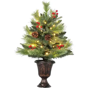 Artificial Mini Christmas Tree, Tabletop Christmas Tree with 40 LED Warm Lights, Mini Xmas Tree with Pine Cone & Red Berry for Tabletop, Home, Office, Holiday, Indoor and Outdoor Decor