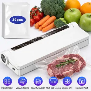 Food Vacuum Sealer Machine, Dry/Wet Modes, 20 Bags Included, Digital Countdown Timer, LED Indicator, Compact Design for Home Kitchen and Food Storage