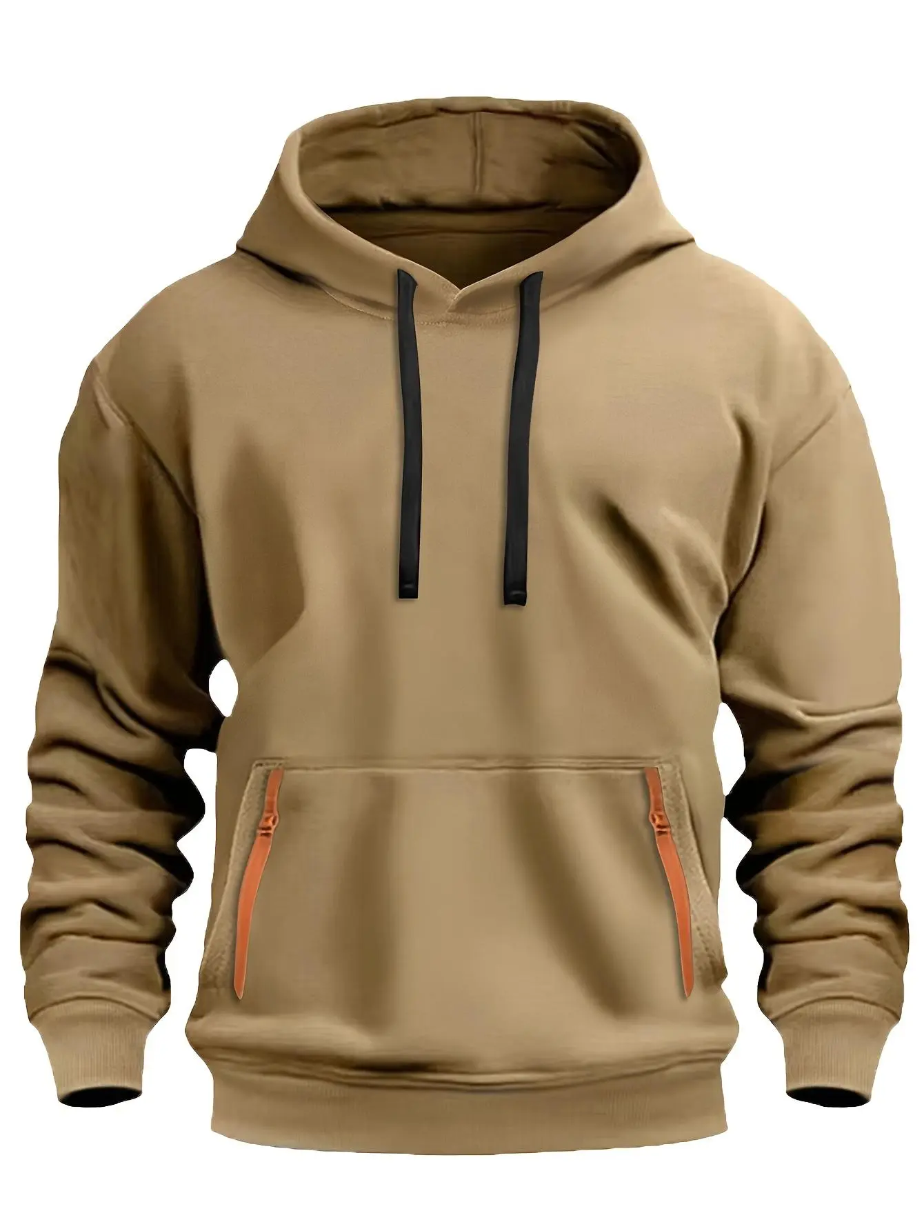 Men's Beige Hoodie with Reflective Tape Trim and Bold Tape Design for Fitness Basketball and Casual Wear