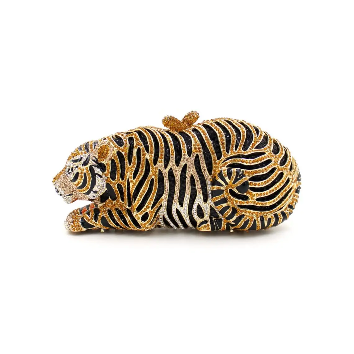 PSBIY Women's Evening Clutch, Metallic Tiger Shaped Purse with Sparkling Rhinestones for Wedding, Prom, and Holiday Parties, Animal, Elegant, Party, Pu Leather, Tiger Stripes, Sparkle Effect, Compact Size, Playful Glam, Handbags For Women