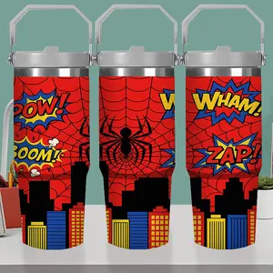 304 Stainless Steel Vacuum Insulated Mug with Lid and Straw - Comic Book Superhero Themed Travel Mug, Leak-proof and Insulated, Suitable for Coffee, Tea, and Cold Drinks - Ideal Gift for All Ages (Birthdays, Tumbler Funny bottle jarro de Sports Bottle