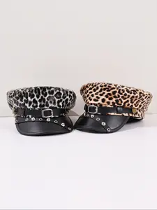 Edgy Leopard Print Newsboy Hat, and Punk Style, Metal Studs and Buttons, Unique Daily Wear, Street Fashion Patterns