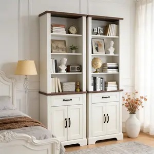 72" Wood Bookshelf with 2 File Drawers, Adjustable 4 Shelves for Home Office or Living Room Storage , White 72" Wood Bookshelf with 2 File Drawers, Adjustable 4 Shelves for Home Office or Living Room Storage , White