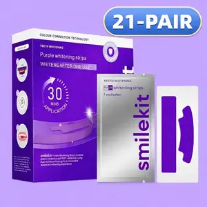 21-Pair Pap PURPLE Whitening Teeth Strips, Deep Cleaning & Fresh Breath, Travel Home Use, Large Box TEETH WHITE STRIPS, Teeth Brightening Strips, Teeth Whitener, NO Sodium perborate,NO Hydrogen peroxide