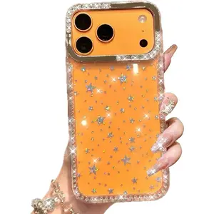 Phone case for iPhone 17 16 15 14 13 12 11 Pro Max plus Clear Case, Cute Bling Stars Glitter Diamonds Gems Sparkle Shockproof Transparent Flexible TPU Bumper Phone Cover for Women Girls for iPhone 17 Pro Max