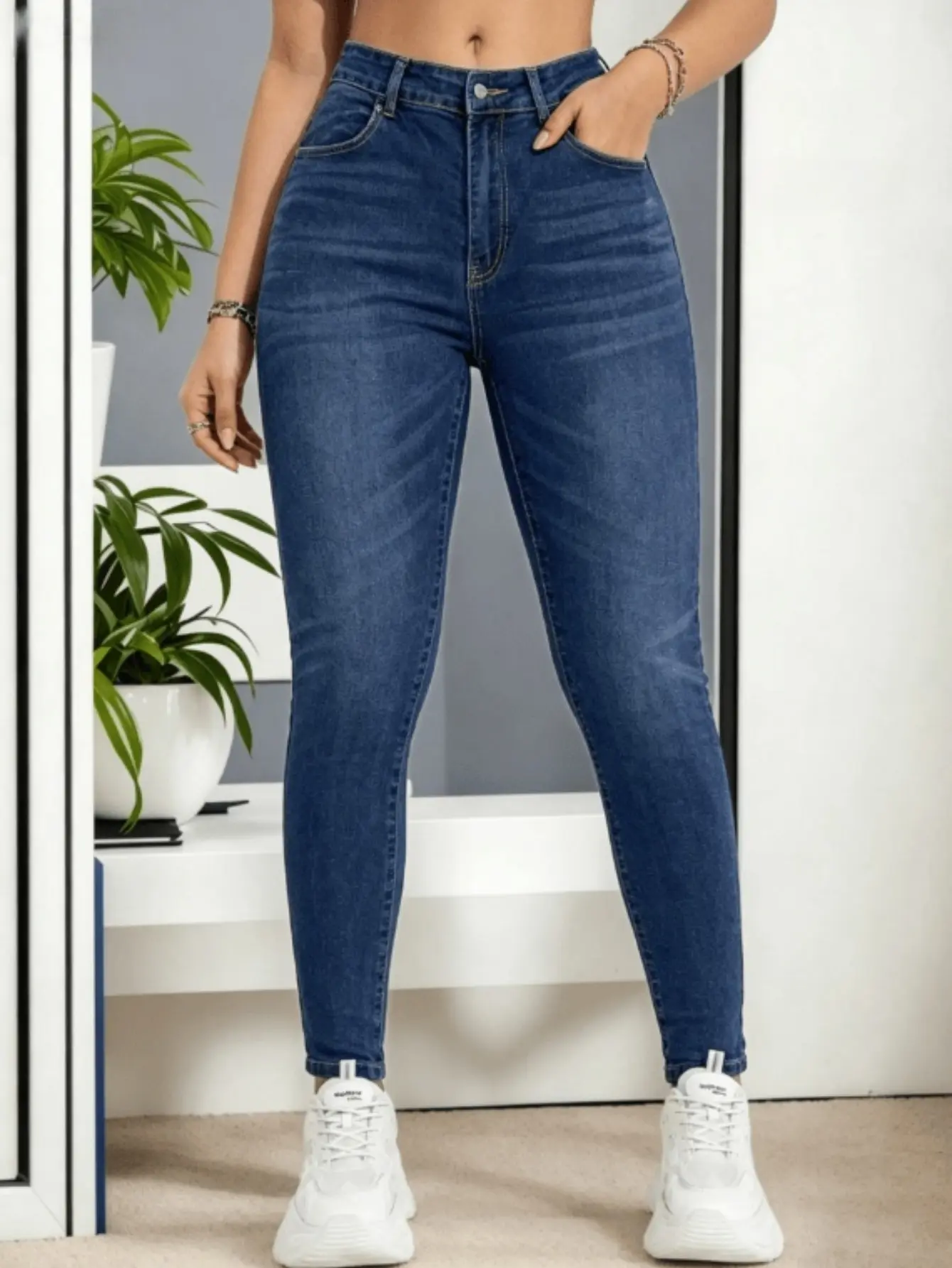 [Plus Size] Women's High Waisted Stretchy Skinny Denim Jeans Pants, Slim Fitted Fashion Streetwear Bootcut Jeans, Casual Daily Wear, Party Commute, All Seasons WH54 BBL