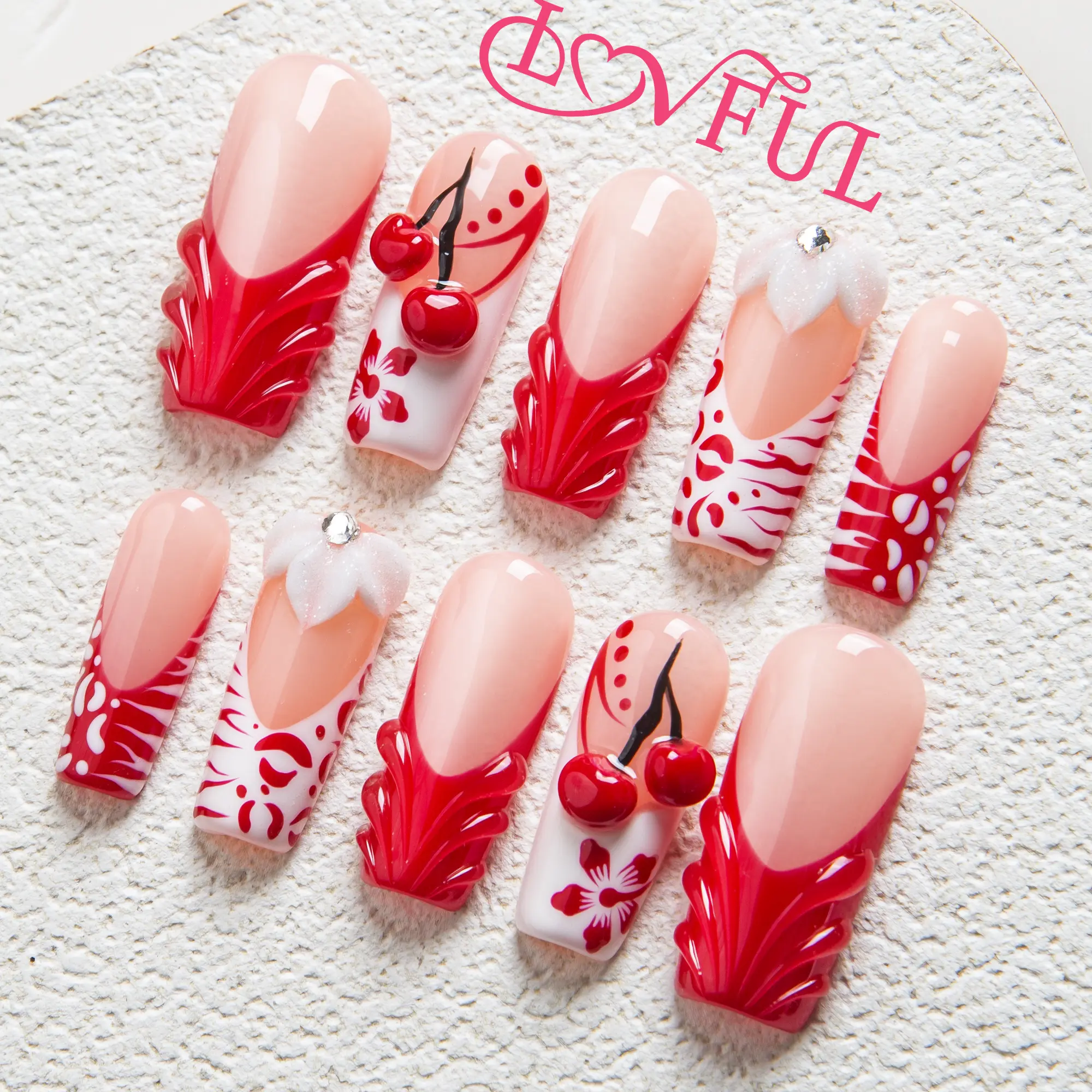 Lovful | H636 Cherry Blossom Handmade Acrylic Press On Nails | 10PCS Reusable Salon Quality 2025 New #DealsForYouDays