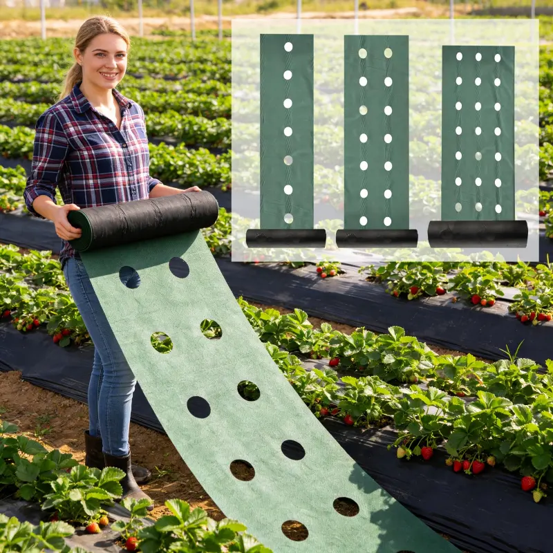 Heavy-Duty Double-Layer Perforated Weed Barrier Suitable For Garden Ground Cover, Strawberry & Tomato Vegetable Beds - Breathable Water-Permeable PP Fabric With 3.15inch Hole Diameter, Weed For Lawn, Soil, Irrigation Systems