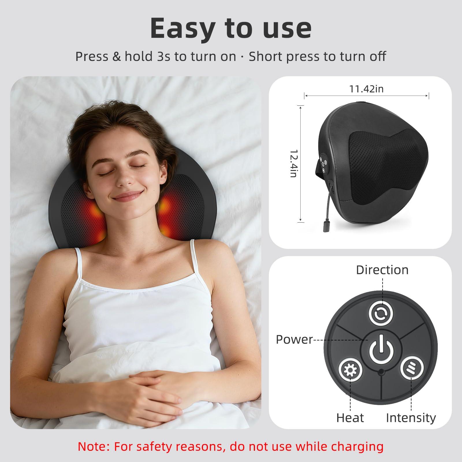 Electric Massager Pillow, Ultra-Quiet Corded Neck and Shoulder Massager with Heat, Portable 3D Kneading for Shoulder, Leg & Calf Muscle Pain Relief, Relaxing Gift for Men & Women ,stress  relief  products