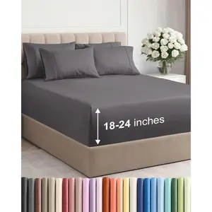 Extra Deep Queen Sheet Set 6 Piece Breathable Cooling Sheets Hotel Luxury Bedding for Women Men Kids Teens Easy Secure Fit Soft Wrinkle Free Comfy Extra Deep Pockets Grey