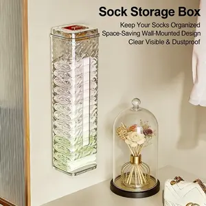 New Clear Acrylic Sock Organizer with Large Capacity - Vertical Wall Mounted Storage Container for Socks, Underwear, Towels, Closet & Bathroom Organization Solution