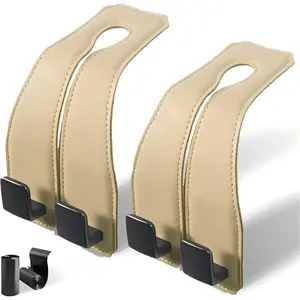 Home Furnishingsvidonio 2 Pack Double Car Seat Hooks For Headrest, Rotatable Purse Holder For Car, Premium Leather Car Hooks For Purses And Bags, Headrest Hook And Storage Accessories (Beige)