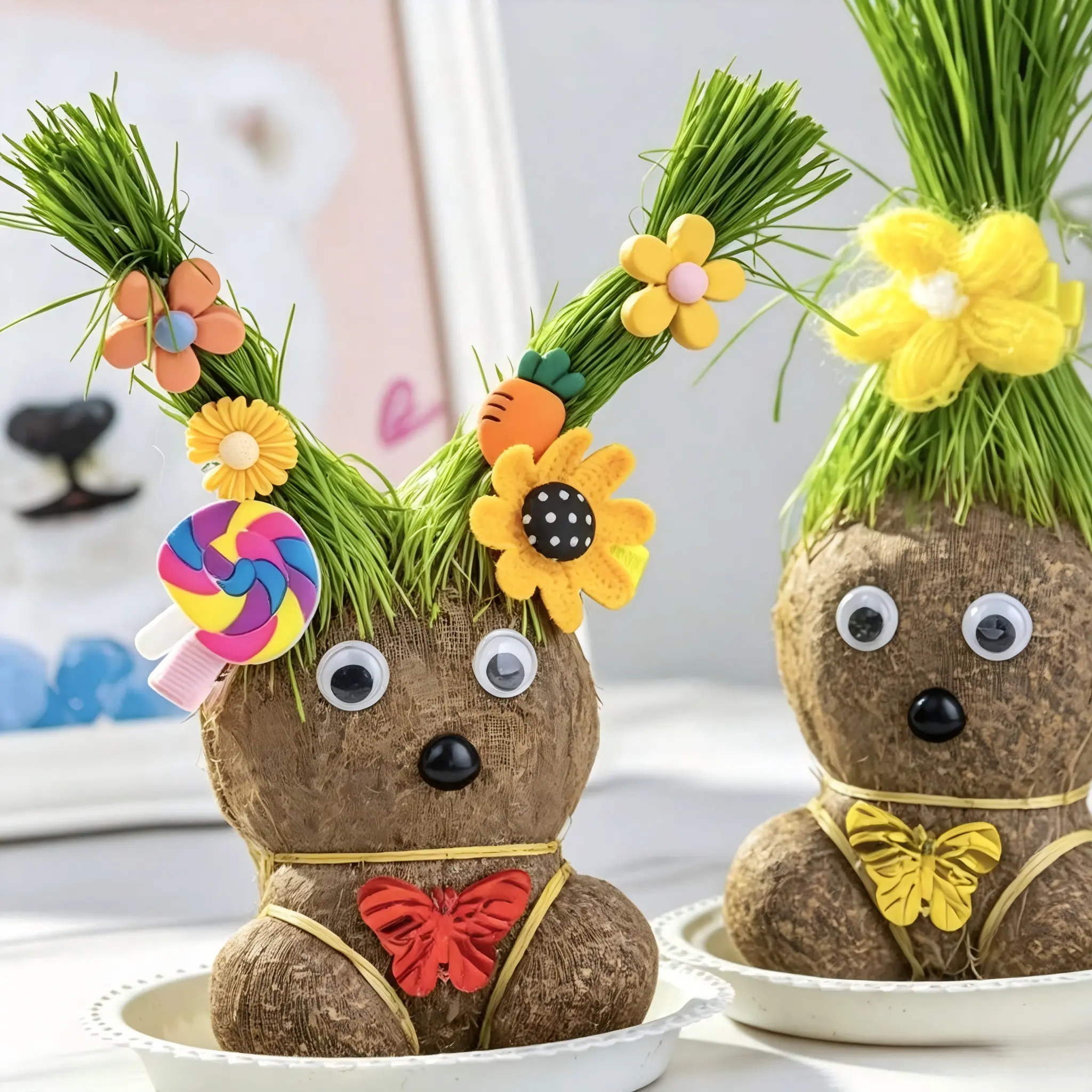 Cute Trendy Mini Grass Head Doll DIY Potted Plant, Universal Funny Desk Green Decor, Stress Relief Ornament Ideal For Back To School, Office & Home Gifting For All Ages