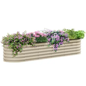 Outsunny 8' x 2' x 1.4' Galvanized Raised Garden Bed Kit with Safety Edging, Easy DIY Stock Tank for Growing Flowers, Herbs & Vegetables