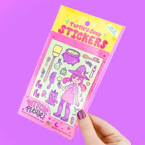 Turtle's Soup Dress Up Witch Doll Cute Goth Art Stationery Vinyl Sticker Sheet
