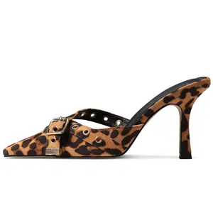Leopard  Print Mule Heels Pointed Toe Stiletto Heels for Women Buckle Strap Slip On Dressy Party Shoes Comfortable Sexy High Heels for Wedding Club Night Out Date Night Prom Special Occasions