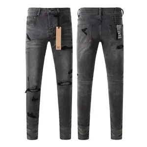 MenRetrowashBlackGrayFashionHoleTrendLowRiseSkinnyPleatedRippedFrayedjeansMenswearCasual