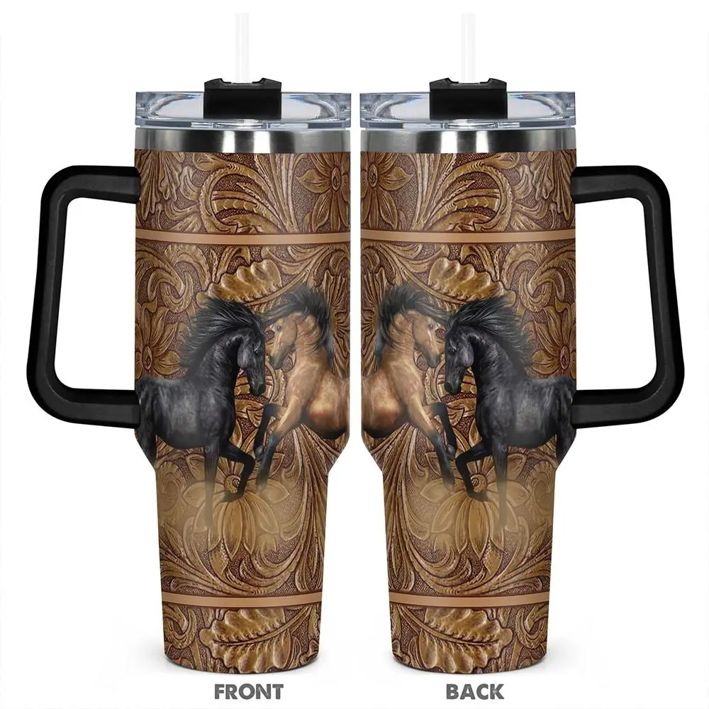 Horse Pattern Stainless Steel Tumbler, 40oz Insulated Durable Water Bottle, Perfect Gift for Horse Lovers and Equestrians, Great for Hot or Cold Beverages, Drinkware, Insulated Travel Drinkware