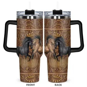 Horse Pattern Stainless Steel Tumbler, 40oz Insulated Durable Water Bottle, Perfect Gift for Horse Lovers and Equestrians, Great for Hot or Cold Beverages, Drinkware, Insulated Travel Drinkware