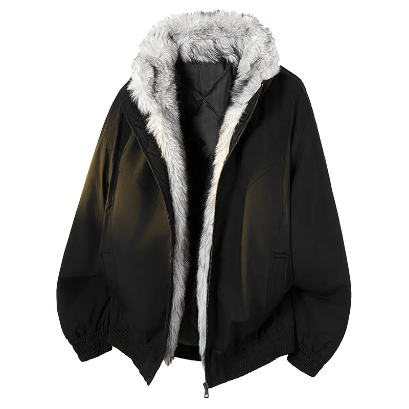 Men Faux Fur Collar Bomber Jacket Winter Warm Quilted Coat Windproof Thick Outerwear Khaki Loose Zip Up Parka Elastic Cuff Cold Resistant Daily Streetwear Thermal Padded Jacket